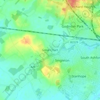 Mappa topografica Great Chart, altitudine, rilievo