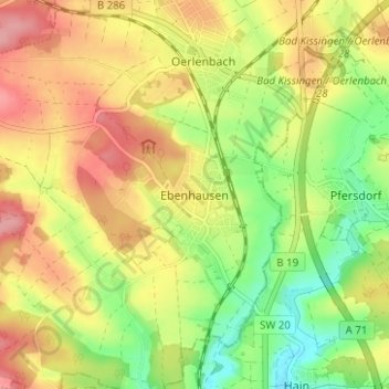 Mappa topografica Ebenhausen, altitudine, rilievo