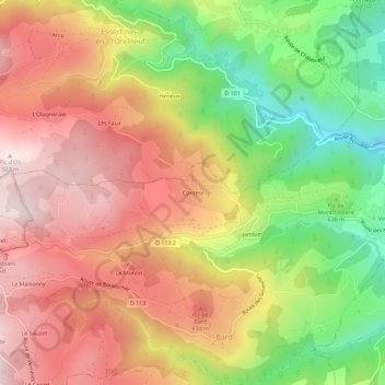 Mappa topografica Contéol, altitudine, rilievo