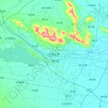 Mappa topografica 平顶山市, altitudine, rilievo