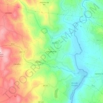 Mappa topografica Carvalhelhos, altitudine, rilievo