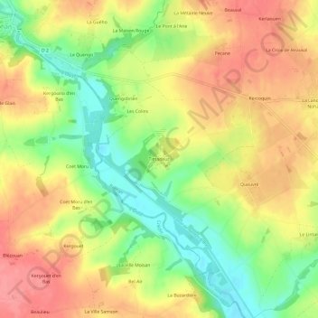 Mappa topografica Timadeuc, altitudine, rilievo