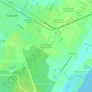 Mappa topografica Garza-4th-6th Streets Colonia, altitudine, rilievo