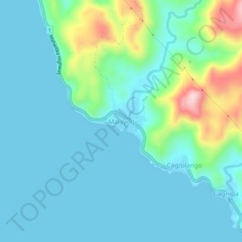 Mappa topografica Malayog, altitudine, rilievo