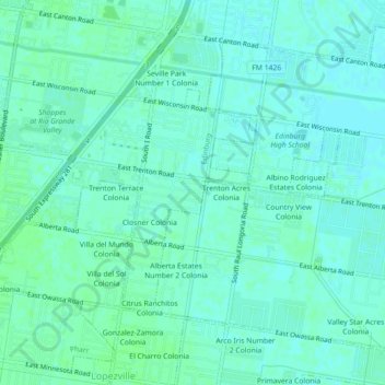 Mappa topografica Trenton Manor Colonia, altitudine, rilievo