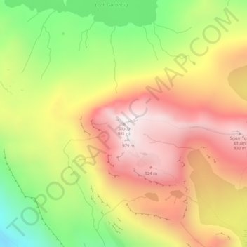Mappa topografica Slioch, altitudine, rilievo