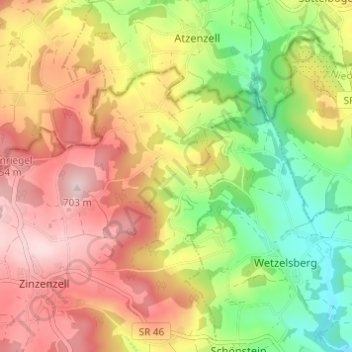 Mappa topografica Wullendorf, altitudine, rilievo