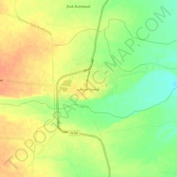 Mappa topografica Taunsa Sharif, altitudine, rilievo
