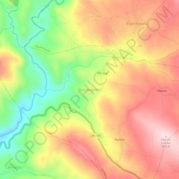 Mappa topografica Gondesende, altitudine, rilievo