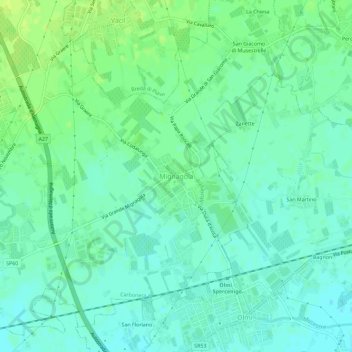 Mappa topografica Mignagola, altitudine, rilievo