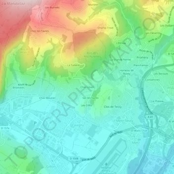 Mappa topografica Chez Levet, altitudine, rilievo