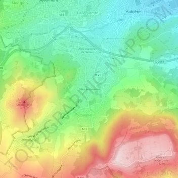 Mappa topografica Cités de Bezance, altitudine, rilievo