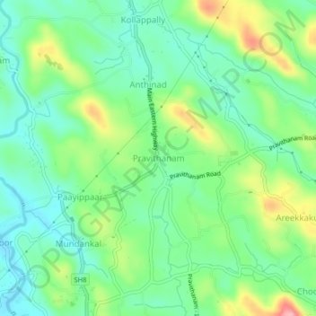 Mappa topografica Pravithanam, altitudine, rilievo