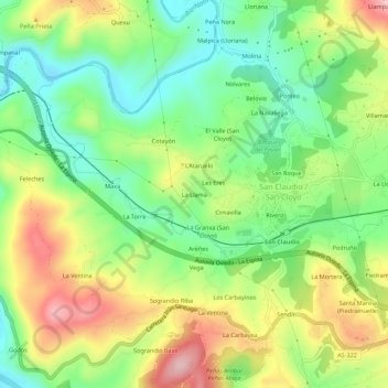 Mappa topografica La Llama, altitudine, rilievo