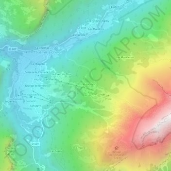 Mappa topografica Les Vagnys, altitudine, rilievo