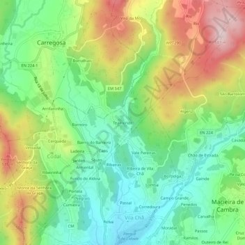 Mappa topografica Teamonde, altitudine, rilievo