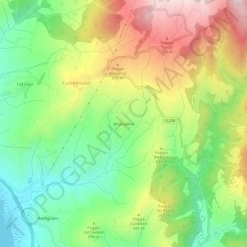 Mappa topografica Brancialino, altitudine, rilievo