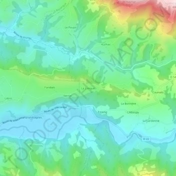 Mappa topografica La Conque, altitudine, rilievo