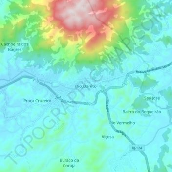 Mappa topografica Rio Bonito, altitudine, rilievo