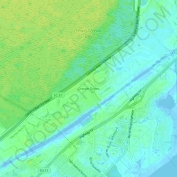 Mappa topografica Grande Dunes, altitudine, rilievo
