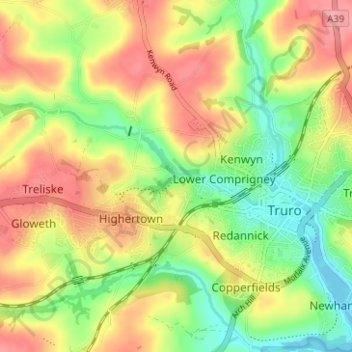 Mappa topografica Coosebean, altitudine, rilievo