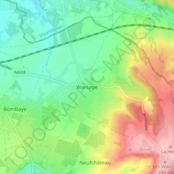 Mappa topografica Warsage, altitudine, rilievo