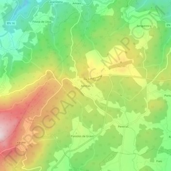 Mappa topografica Antelas, altitudine, rilievo
