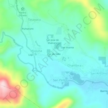 Mappa topografica Flor de Valle, altitudine, rilievo