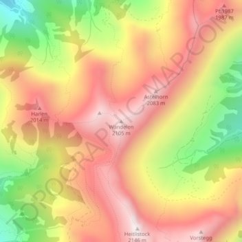Mappa topografica Wandelen, altitudine, rilievo
