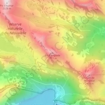 Mappa topografica Pic d'Anglade, altitudine, rilievo