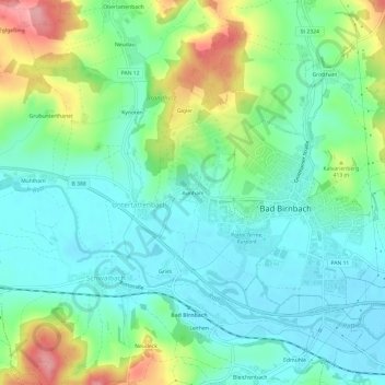 Mappa topografica Aunham, altitudine, rilievo