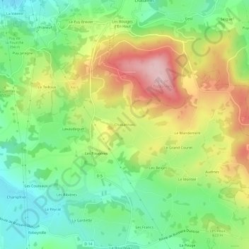 Mappa topografica Chabannais, altitudine, rilievo