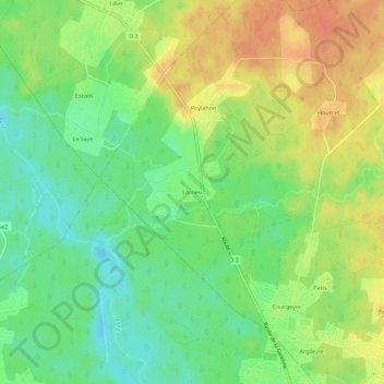 Mappa topografica Larrieu, altitudine, rilievo