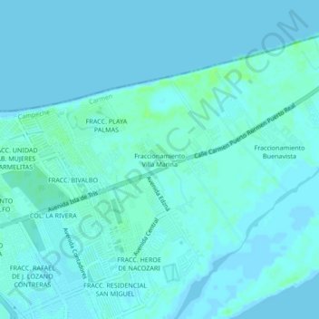 Mappa topografica Fraccionamiento Villa Marina, altitudine, rilievo