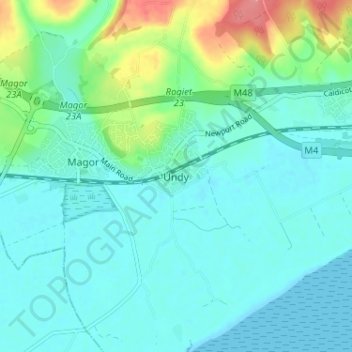 Mappa topografica Undy, altitudine, rilievo