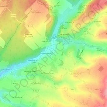 Mappa topografica La Poterie, altitudine, rilievo