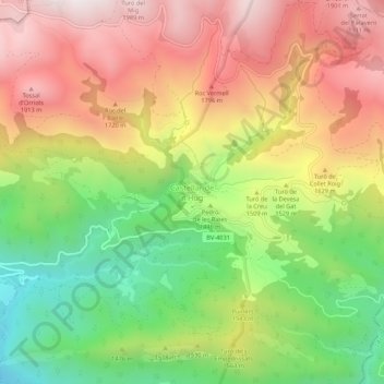 Mappa topografica Castellar de n'Hug, altitudine, rilievo