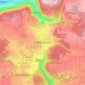 Mappa topografica Treffelhausen, altitudine, rilievo