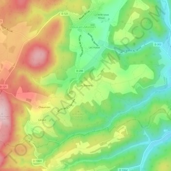 Mappa topografica Les Travers, altitudine, rilievo
