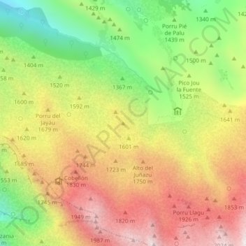 Mappa topografica Porru la Canga, altitudine, rilievo
