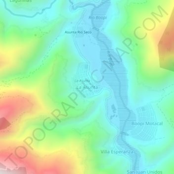 Mappa topografica La Asunta, altitudine, rilievo