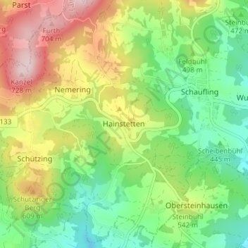 Mappa topografica Hainstetten, altitudine, rilievo