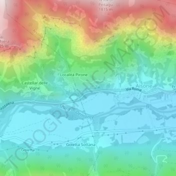 Mappa topografica Grotte di Aisone, altitudine, rilievo