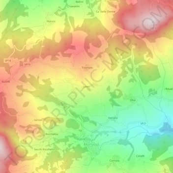 Mappa topografica Levei, altitudine, rilievo