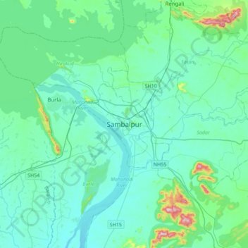 Mappa topografica Sambalpur, altitudine, rilievo