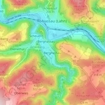 Mappa topografica Bergnassau, altitudine, rilievo