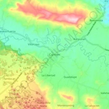 Mappa topografica Carmen, altitudine, rilievo