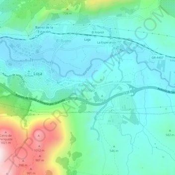 Mappa topografica Barrio San Antonio, altitudine, rilievo
