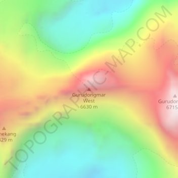 Mappa topografica Gurudongmar West, altitudine, rilievo