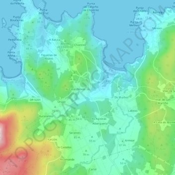 Mappa topografica Moraime, altitudine, rilievo